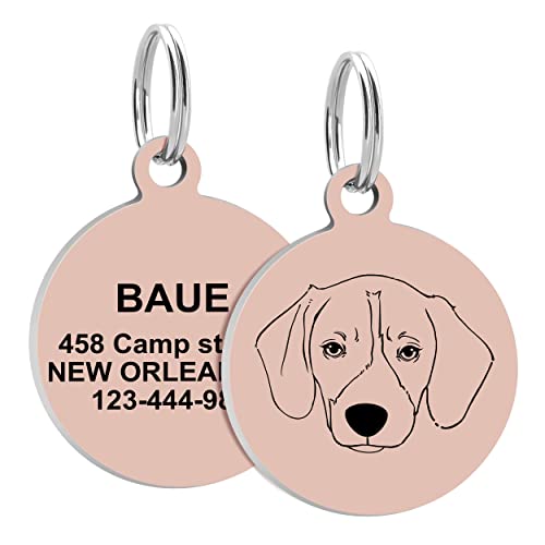 Kinyablue Print Round Stainless Pet Id Tags,Personalized Dog Tags, Front&Back Up To 4 Lines Of Text, Custom Dog Tags,For Beagle,Large Size #TOP3