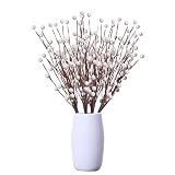 J'FLORU 6 Pack White Berry Stems, Artificial Christmas Picks Winter Berry Sprays for Flower Arrangem