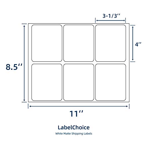 Labelchoice 100 Sheets 600 Labels Shipping Labels 6 Per Sheet For Laser & Inkjet Printers,3-1/3 X 4 6 Up Shipping Labels Fba Address Labels, 3-1/3" X 4" Address Sticker Labels,6 Labels Per Page Sheets #TOP1