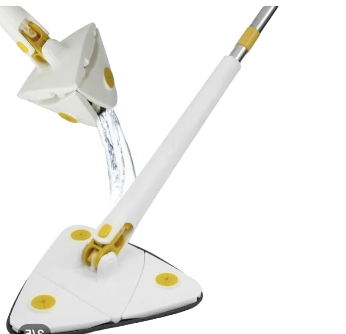 360° Rotatable Adjustable Cleaning Mop, 2022 New Telescopic Triangular Mop with Automatic Water Squeezing Function, Suitable for Floor/Wall/Window, Including with Cloths (White))