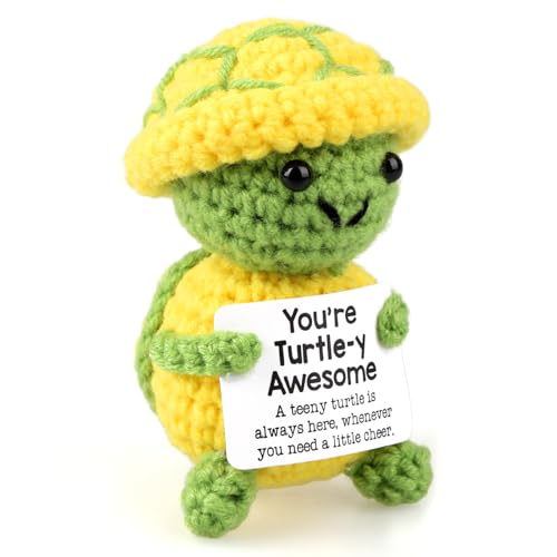 Inajoke Tarjeta con mensaje de tortuga positiva tejida a mano: un abrazo de bolsillo cariñoso, Una pequeña tortuga afortunada simboliza los deseos de aliento y gratitud del Día de San Valentín