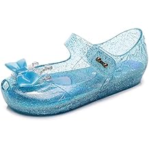 Jelly Shoes for Girls Princess Dress Up Flat Sandals for Toddler Cosplay Clear Glitter Jellies Mary Janes with Bow/Crown