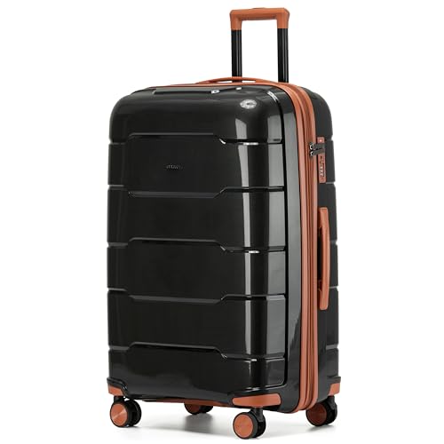 CRUW Large 28" Checked Luggage 77x51x32cm + Expandable Hold Baggage (114/121 Liters) Polypropylene Suitcase TSA Approved Lock 8 Silent Spinner Wheels Lightweight Suitcases Airline-Approved Travel