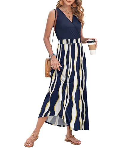 Image of AUSELILY Womens Maxi Dress Summer Sleeveless Wrap Long Dresses with Pockets | V-Neck Wrap Sleeveless Sundress, fits formal, casual, beach, vacation & daily wear
