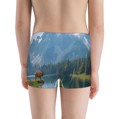 Boys' Cotton Boxer Brief Soft Underwear-Majestic Deer Mountain Lake3