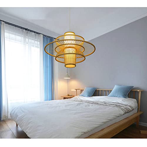 Lampe suspendue en bambou 60cm style rustique et rétro avec douille E27 - 5