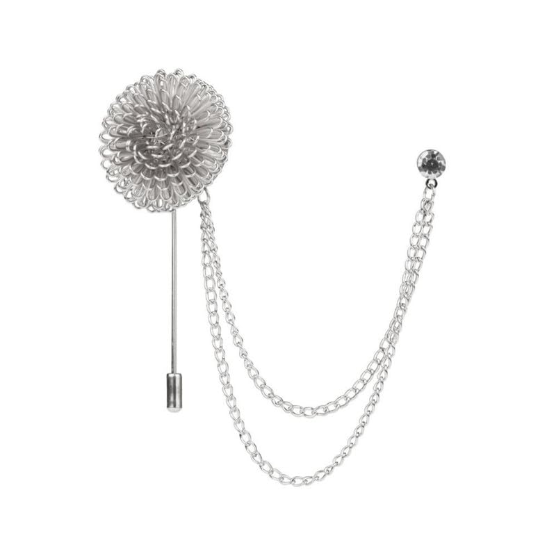 Silver Dahlia Flower with Chain Lapel Pin For Men-image-36
