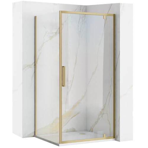 Rea - Box Doccia Rapid Swing Brush Gold 100X90 Cabina Doccia Senza Piatto Doccia Vetro Di Sicurezza Temperato Transparentne 6mm (Oro Spazzolato) Porta: 100 Parete: 90 cm