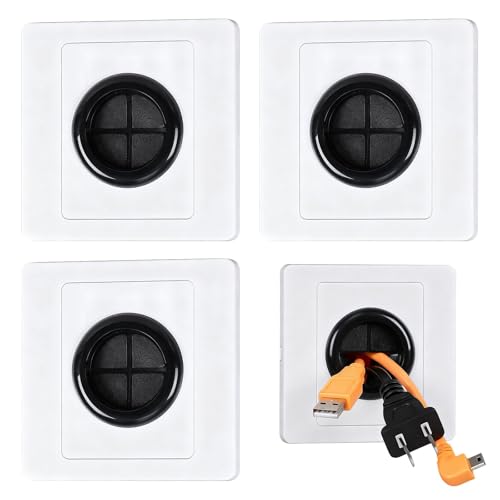 3 PCS Cable Wall Cover, 86x86mm Wall Hole Cover with 31mm Rubber Grommet, White ABS Cable Entry Cover Plate for TV Computer Desk, Wire Covers for Cables Organization Home Office