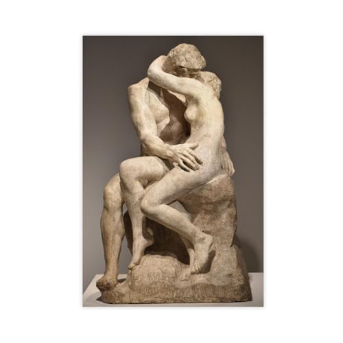 The World's Top 100 Peintures The Kiss by Auguste Rodin Poster mural sur toile Décoration de chambre à coucher, bureau, cuisine, cadeau sans cadre, 61 x 91,4 cm