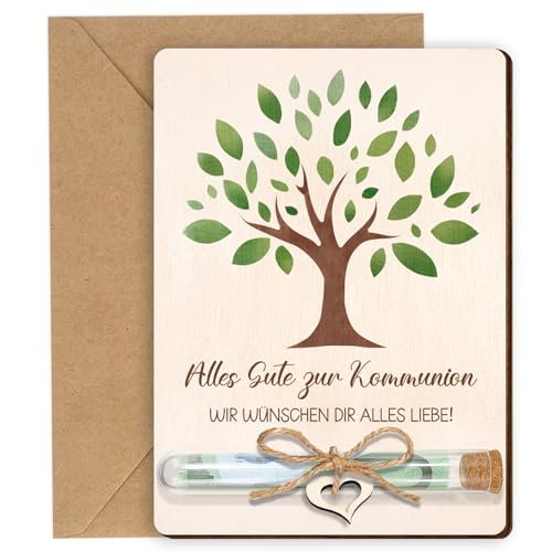 Geldgeschenk Kommunion mit Reagenzgläser und Umschlag Zur Kommunion-Alles Liebe und Gute Lebensbaum Erstkommunion Geschenke für Mädchen Junge