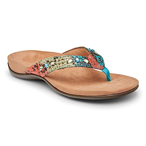 Vionic Women's Rest Lucia Flip-flop - Rhinestone Toe-post Sandals with Concealed Orthotic Arch Support Blue Teal Snake Metallic 8 Medium US