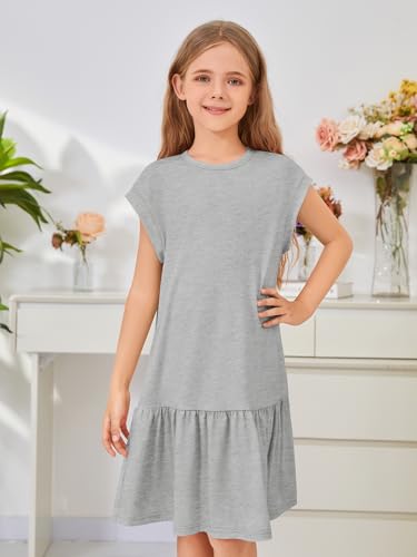ZDC Girls Cap Sleeve Spring Summer Dress Kid Casual Ruffle Beach Midi Crewneck Loose Dresses 5-14 Years - Image 5