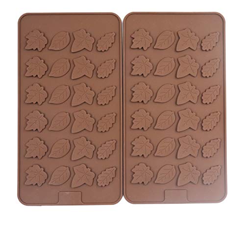 Sowaka 2 Pcs Leaf Shape Chocolate Mold 24 Cavity Brown Silicone Soft Mold for leave Baking Candy...