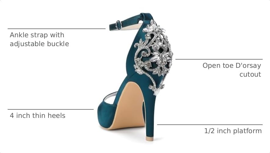 Image of Lady Satin Dress Platform High Heels Wedding Sandals Crystal Back with Free Earrings