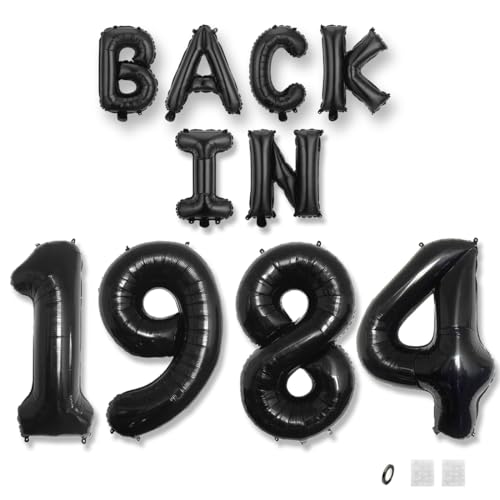 Jurxy Decoración de globos de cumpleaños número 41, color negro, con letras de papel de aluminio de 1984, globos de feliz cumpleaños, suministros de fiesta para hombres y mujeres, accesorios de fotos,