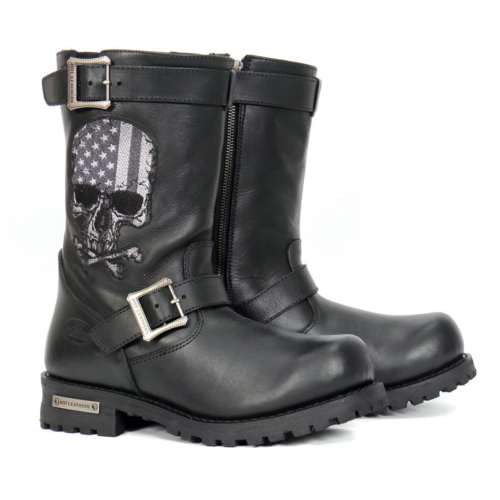 Hot Leathers BTM1018 Men’s Black Tall Harness Flag Skull Boot with Round Toe - 93