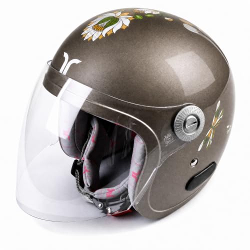 Image of TVARRA Lotus ISI & DOT(USA) Certified Women's Open Face Helmet Design Helmet, Lightweight Material, Crafted for Women, Extreme Comfort fit with Clear Visor