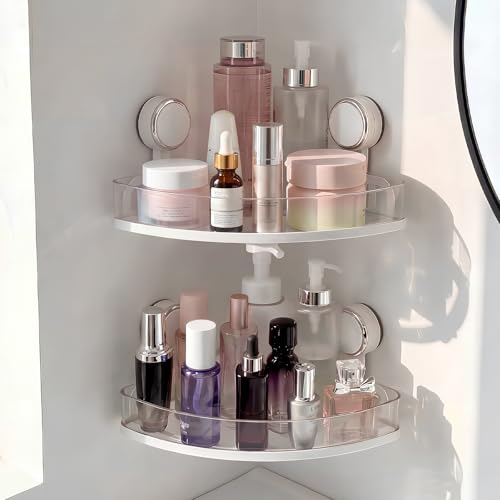 Suction Cup Corner Shower Caddy, Bathroom Storage 1 Pack | Powerful Suction Shelf, Waterproof & Rustproof Shelves, Corner Organizer, No-Drilling Removable