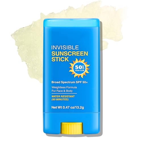 Invisible Sun Stick SPF 50, Sunscreen Stick SPF 50 Face, Sun Block Sticks for Face & Body, Water Resistant Sun Cream, Non-Greasy, Vitamin E Formula, 13g