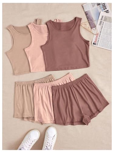 SOLY HUX Women's Pajamas 6 Piece Sleeveless Tank Top and Shorts Lounge Set Sleepwear3