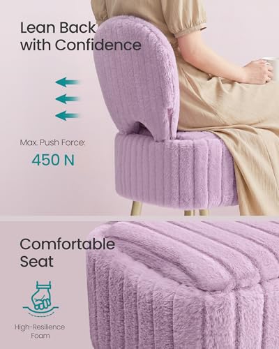 Image of SONGMICS Small Vanity Chair with Storage and Folding Back, Vanity Stool, Footrest Footstool Ottoman, Dressing Table Stool, Furry Padded Seat, for Makeup Room, Bedroom, Light Lilac ULOM532PE01
