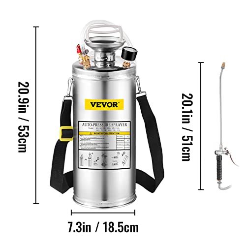 Happybuy 2 Gallon Stainless Steel Sprayer, 20" Wand & 3Ft Reinforced Hose, Hand Pump Sprayer With Pressure Gauge, Safety Valve & Adjustable Nozzle, Garden Weed Sprayer For Lawn, Gardening & Sanitizing #TOP3
