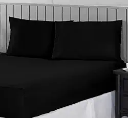 Jogo de Cama Casal Queen 400 Fios Percal 03 Peças Com Barra, Antiácaro, Anti-pilling com Toque Macio - Preto