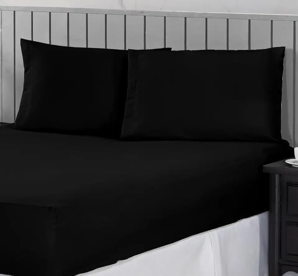 Jogo de Cama Casal Queen 400 Fios Percal 03 Peças Com Barra, Antiácaro, Anti-pilling com Toque Macio - Preto