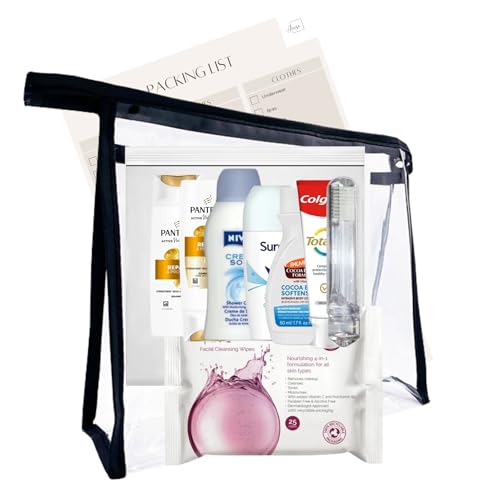 Womens Mini Travel Toiletries Set Travel Size Toiletries Under 100ml Airport Security Approved Essentials with Clear Travel Bag for Holiday Hospital Maternity Camping