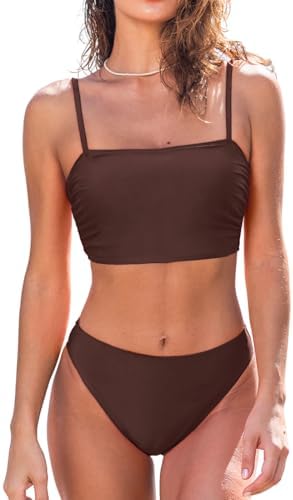 CUPSHE Bikini Damen Set Eckiger Ausschnitt Raffung Mid Waist Träger | Mittlerer Bund, Breite Träger, Bequeme Passform, Für Strand und Pool