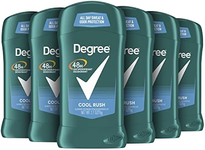 Degree Men Antiperspirant Deodorant 48-Hour Odor Protection Cool Rush Mens Deodorant Stick 2.7 oz, Pack of 6