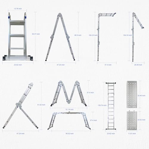 Gaolly Folding Step Ladder, Multi-Purpose Folding Adjustable Telescoping Aluminium Extension Ladders for Home and Industrial