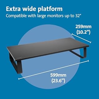 Kensington Supporto per monitor extra largo, rialzo ergonomico in metallo per monitor da scrivania, fino a 32 pollici e 20 kg, per PC, schermi, iMac, laptop, stampanti (60 x 12 x 26 cm) K55726EU Nero