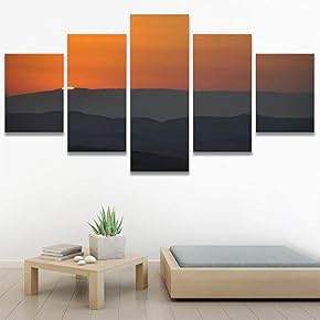 SIGNWIN 5 Panel Canvas Wall Art Orange Sunset...