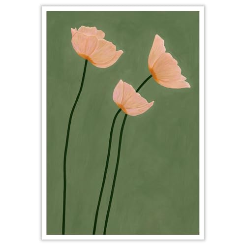 Olive Green Botanical Wall Art Vintage Peony Blush Trio Poster Prints Minimalist Pink Floral Canvas Decor Modern Flower Pictures Aesthetic for Home Living Room Office 12x16 Inch Unframed