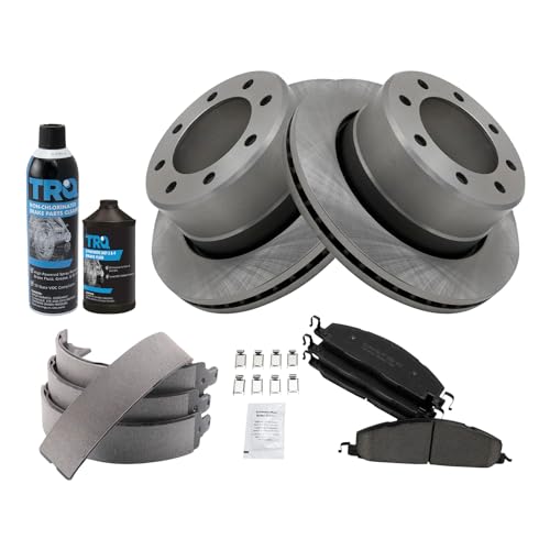 Image of TRQ Rear Brake Pad & Rotor Kit, with Chemical Kit Parking Brake Shoe Set Ceramic Compatible with 2009-2010 Dodge Ram 2500, 3500 2011-2018 Ram 2500 3500
