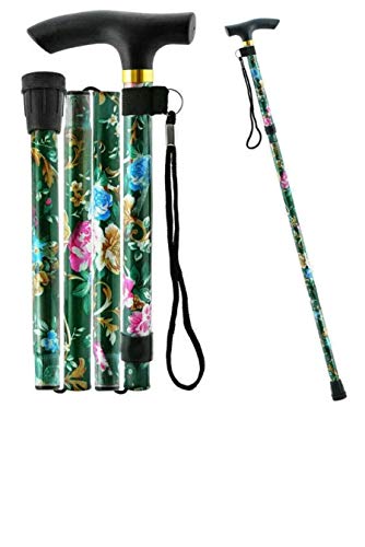 Mr. Gadget Solution® Easy Adjustable Folding flower Design Walking Stick Durable Lightweight Portable Hand Walking Stick - Balancing Mobility Aid - Sleek Comfortable T Handles