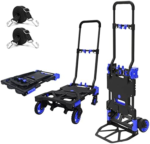 Oyoest Folding Hand Truck Heavy Duty 330LB Load Carrying,Convertible Dolly Cart with Retractable Handle and 4 Rubber Wheels,Portable Hand Truck Foldable for Luggage/Personal/Travel/Mobile/Office Use.