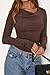 PRETTYGARDEN Women's Long Sleeve Cowl Neck Ribbed Knit Spring Shirts Slim Fit Ruched Going Out Crop Tops Basic T-Shirts(Brown,Small)