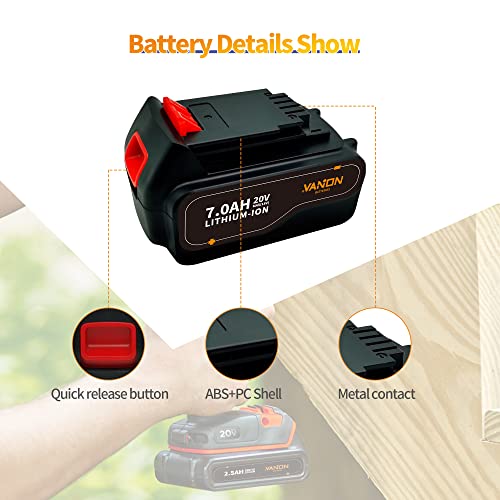 Vanon 2Pack Lb2X4020 7.0Ah Replacement For Black And Decker 20V Lithium Battery Lbxr2020 Lbx4020 Lb2X4020-Ope Lbxr20-Ope Lbxr20 Lb20 Lbx20 Compatible With Black And Decker Drill Cordless Tools #TOP2