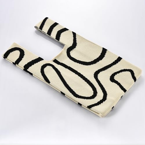 Image of Women Knitted Hobo Purse Stripes Crocheted Colorblock Knot Light Wristlet Tope-hanle Handbag For Shopping Work School