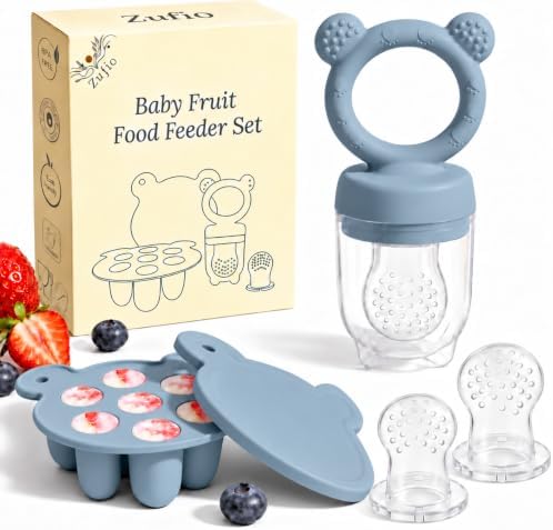 Silikon Fruchtsauger Baby: Schnuller und Muttermilch, Eis am Stiel, Gefrierschrank, Aufbewahrungsbehälter für Babynahrung, Eiswürfel für Babyzahnen und Selbstfütterung (Blau)