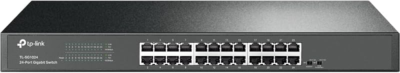 TL-SG1024, 24 Port Gigabit Unmanaged Ethernet Switch | Plug and Play, Sturdy Metal w/Shielded Ports, Rackmount, Fanless, 3 Year Manufacturer Warranty, Black