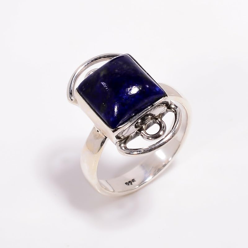 Statement Ring Silver Boho Minimalist Ring Lapis Lazuli Square Cabochon Ring Handmade Natural Gemstone Engagement Promise Ring For Her Him Ethnic Delicate Jewelry H-SR07-P image 3