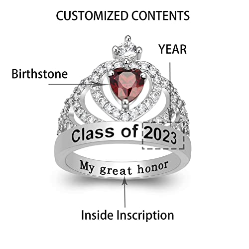 Ccjcinata Sterling Silver Heart Ring Customized Birthstone Crown Rings High School Class Rings For Girls And College Class Ring For Women Classic Collection Personalized (Sterling Silver - Platinium) #TOP4