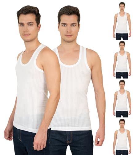 Image of Lux Cozi Men's Pack of 6 White Premium Cotton Round Neck Vest