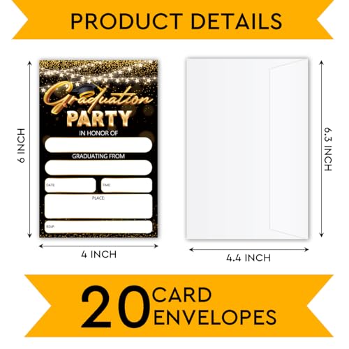 SHIEL-EVEN 20 Pcs Grad Party Invites, Graduation Party Invitation Card With Envelope For Middle High School Or College Grad, Graduation Party Decor or Supply, Graduation Ceremony Announcement