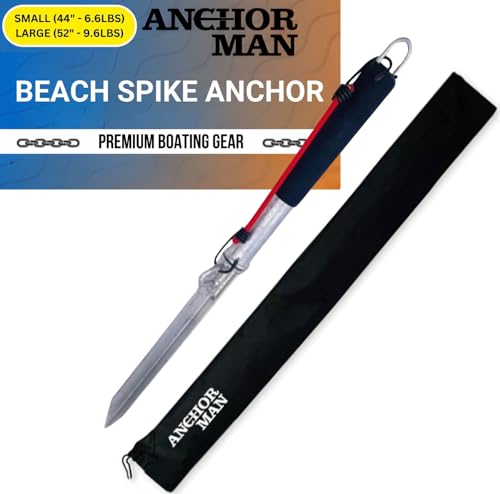Sand Spike Anchor 44 Anchor-Man Galvanized Beach Anchor for Jet Ski Pontoon Kayak & Boats Self-Driving Spike with Non-Slip Handle & Bag