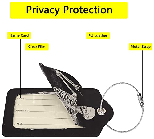 2 Pack Skull Rock and Roll Luggage Tags for Suitcases, Cool Leather Luggage Tag for Travel, Bag Tag Privacy Name ID Card Bag Labels for Friends Adults Kids Tourists3